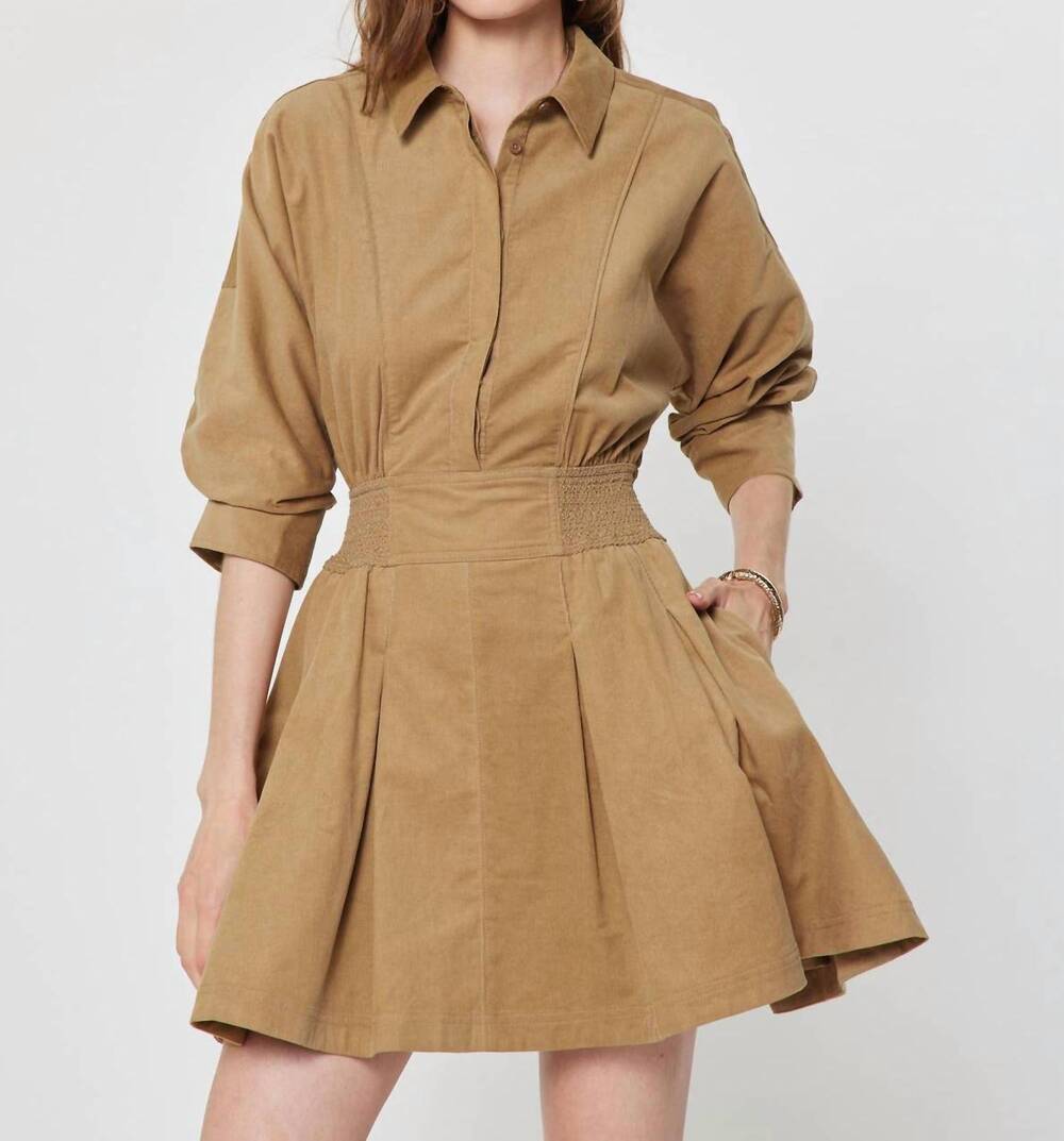 NEW CURRENT AIR corduroy flared mini shirt dress in camel
